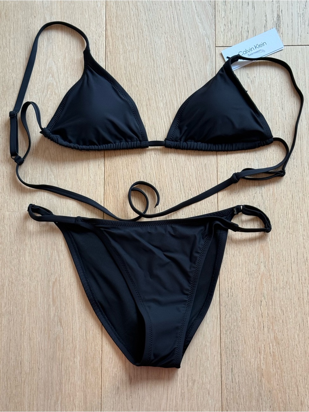 Calvin Klein Black Triangle Bikini Set Size L NWT Classic Minimal Two Piece